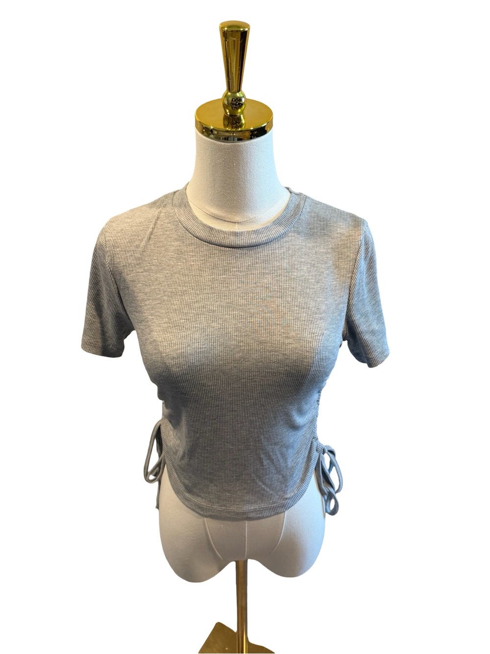 Go fashion Women's Gray Ribbed Side-Tie Tee